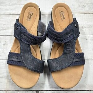 Clarks Sandals Womens 9.5W Navy Slide Adjustable Comfort Strap